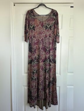 Peruvian Connection Purple Damask Print Maxi Dress - Size L